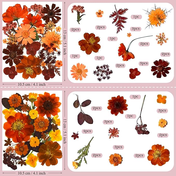 92 Pcs Fall Dried Pressed Flowers for Resin Molds, Real Natural Bulk Dry Wildflowers Leaves Perfect for Epoxy, DIY Crafts, Nails, Soap Candles Jewelry Making, and Home Decor