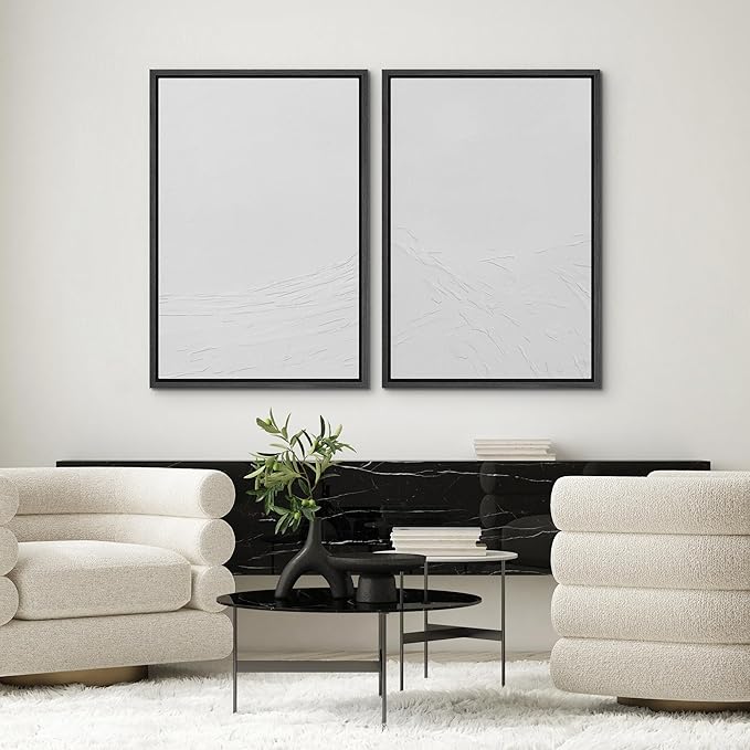 SIGNWIN Framed Canvas Print Wall Art Set Geometric Gray Pastel Color Field Landscape Abstract Shapes Illustration Modern Art Minimalism Decorative for Living Room, Bedroom, Office - 24"x36"x2 Black