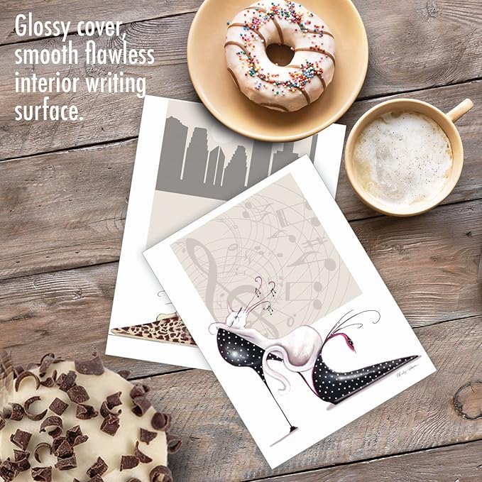 The Best Card Company - 10 Blank Note Cards for Women (4 x 5.12 Inch) - Assorted Fashion Greeting Cards for All Occasions - Catitude Shoes M3324