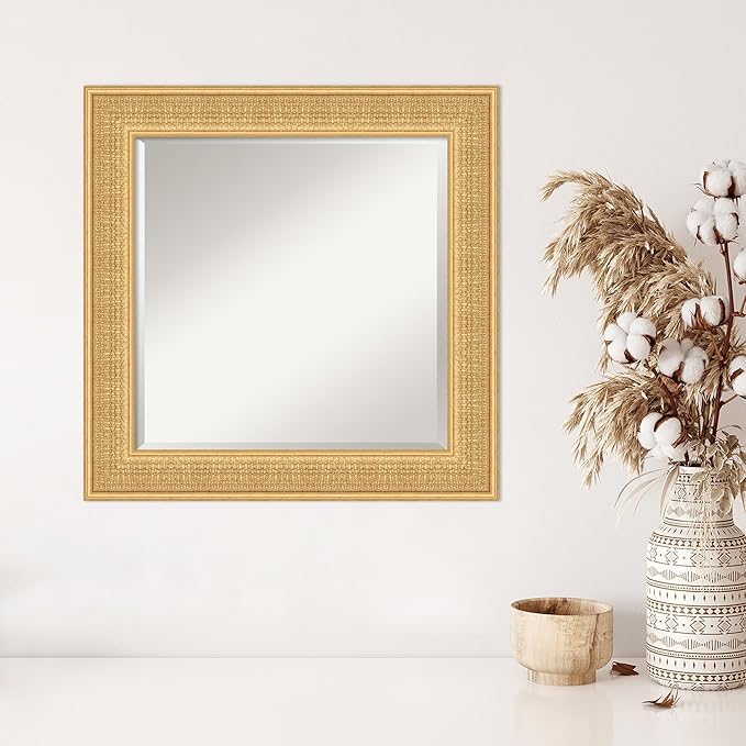 Amanti Art Gold Wall Mirror 26x26 Trellis Gold Square Bathroom Mirror for Wall Decor Living Room, Medium Traditional Wood Frame, Hangs Horizonally and Vertically, Bathroom Decor, Beveled Edge
