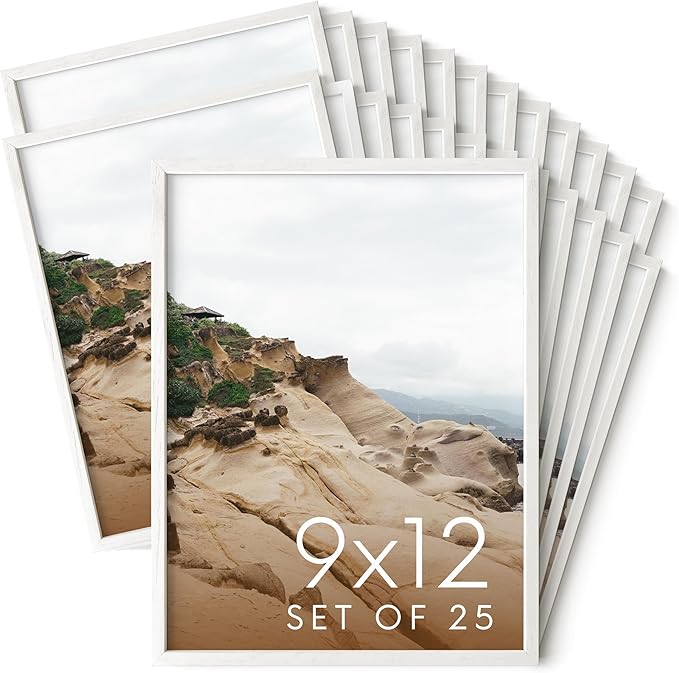 HAUS AND HUES White Oak Wood 9x12 Picture Frames - Bulk Set of 25, Natural Frames for Posters and Wall Art