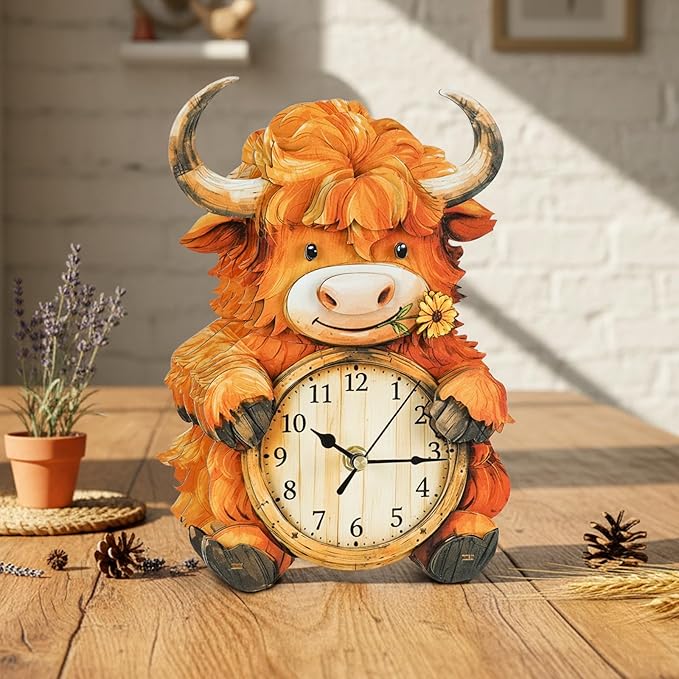 3D Puzzles for Adults Clock-Plateau Cattle Design Model Kit-Mechanical DIY Pendulum Clock with Arabian Numerals-Desk Home Office Decor Personalized Gift for DIY Lovers