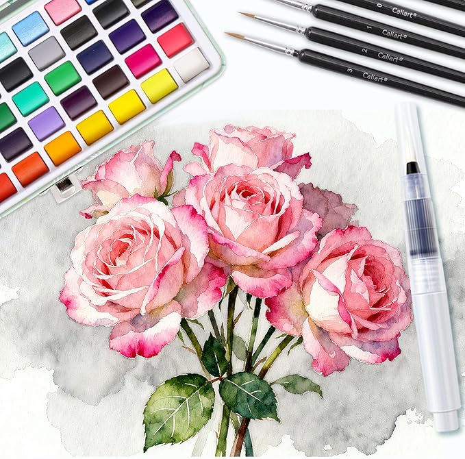 Caliart Watercolor Paint Set, 50 Colors Portable Travel Water Color Palette Kit with Detail Paint Brush, Art Supplies for Painting Coloring, Christmas Gifts for Artist Adult Teen Girls Boys Beginners