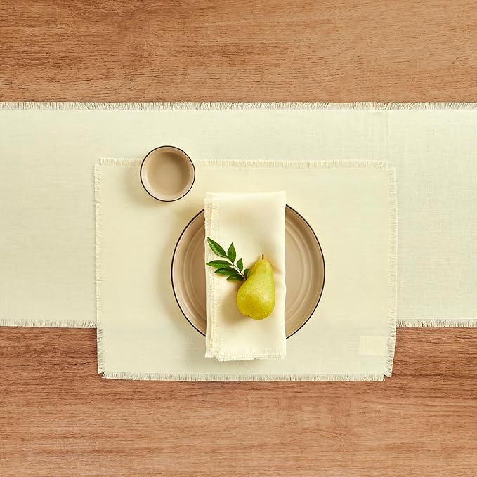 Solino Home Fringe Linen Napkins Set of 4-100% Pure Linen Creamy Ivory Dinner Napkins 20 x 20 Inch for Spring, Easter - Handcrafted and Machine Washable