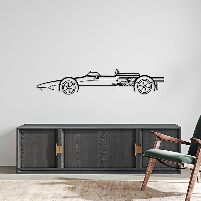 Formula Car Metal Wall Art, Sports Car Metal Silhouette, Formula Car Lovers Metal Wall Decor, Racing Gifts For Men, Minimalist Sculpture for Garage, Man Cave, Gift for Father's, (Black-55"x15.1" inch)
