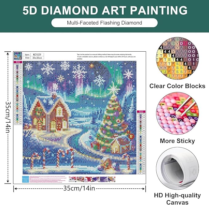 mrpwnle Christmas Diamond Art Kits for Adults-Christmas Diamond Painting Kit for Adults Beginners,5D Round Full Drill Winter Gem Painting Crafts Kit for Home Wall Decor 13.8x13.8inch