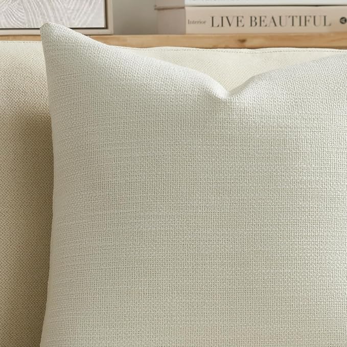 Meekio Set of 2 Linen Look Ivory Pillow Covers 12x20, Decorative Throw Pillow Covers for Couch, Sofa, Bed & Living Room Decor