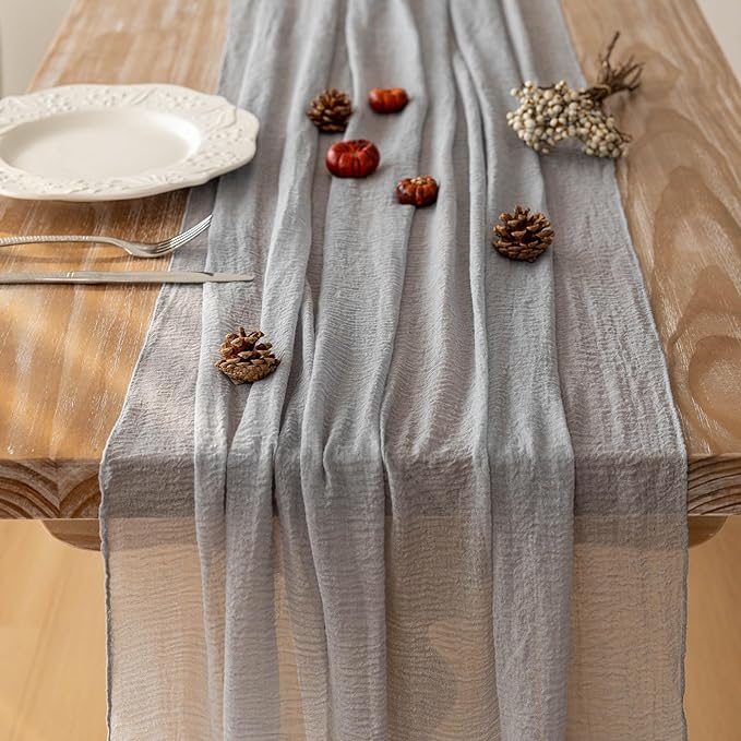 Keketoarrange Cheesecloth Table Runner Dusty Blue Gauze Rustic Cheese cloth Table Runner 120 Inch 10 FT for Wedding Baby Bridal Shower Birthday Engagement Party Long Sheer Boho Spring Home Decorations