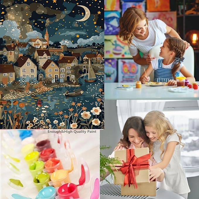 CSZPPQAF House Paint by Numbers for Adults Beginner, Moon Stars Paint by Number Kits on Canvas, DIY Acrylic Oil Painting by Numbers for Home Wall Decor 16X20inch