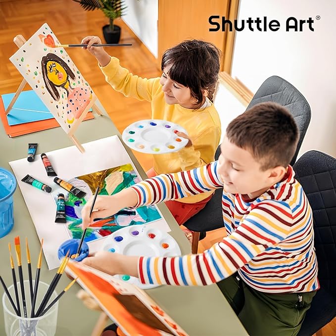 Shuttle Art 87 Pack Acrylic Paint Set, Painting Kit with 3 Pack of 15 Colors Acrylic Paint, 3 Sets of Wooden Easels, Canvas, Brushes & Palettes, Art Painting Supplies Kit for Adults Kids Beginner