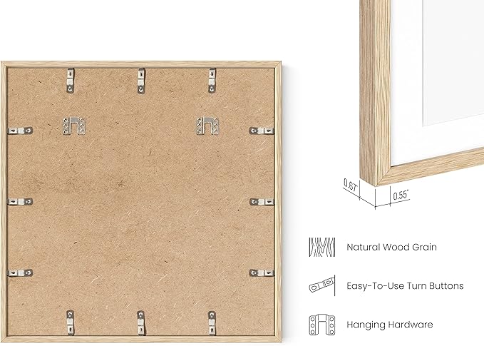 HAUS AND HUES Beige Oak Wood 20x20 Picture Frames - Set of 3, Square Frames with Mat, Contemporary Frames for Posters and Wall Decor (20x20 in, Beige, Set of 3)