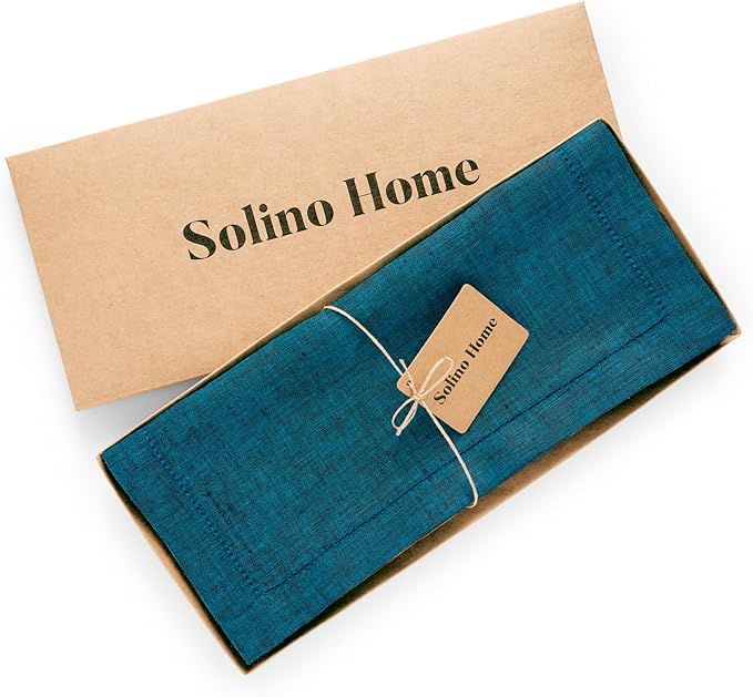 Solino Home Linen Table Runner 72 Inches Long - 100% Pure Linen Chambray Teal Table Runner 14 x 72 Inch for Spring, Easter, St Patricks Day - Milan Hemstitch