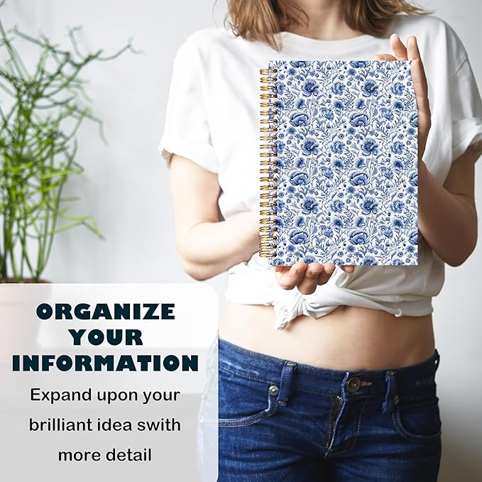 BearCake Blue Chinoiserie Grandmillennial Notebook Journal, Blue Floral Aesthetic Notebook, Chinoiserie Journal, Blue Aesthetic Office Supplies, Notebooks for Work, Hardcover Spiral Notebook 5.5x8.3