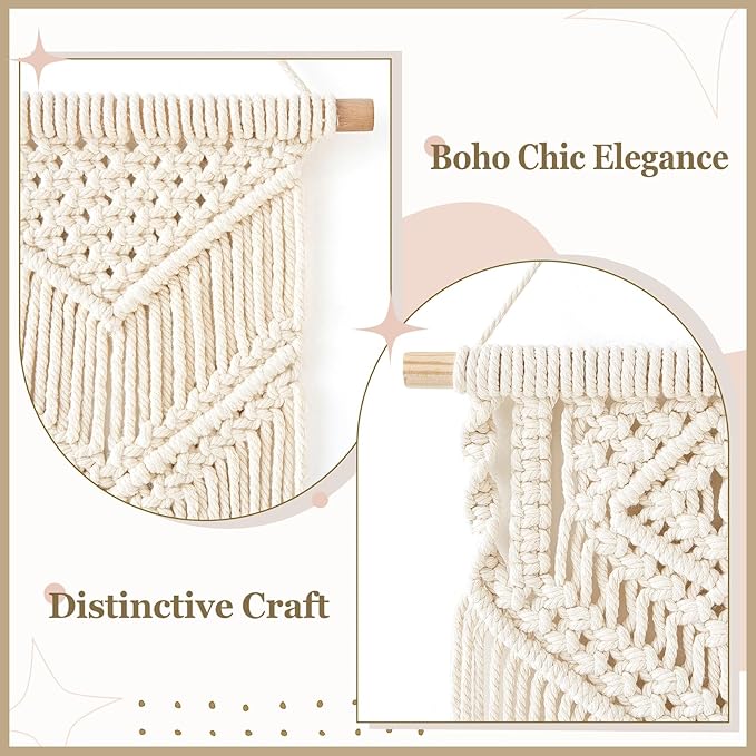 Dahey Small Macrame Wall Hanging 2 Pcs Woven Tapestry Wall Art Decor - Beautiful for Boho Home Dorm College Classroom Decor, Apartment, Nursery, Party Decorations, 16.5" L x 10" W and 17.5"x 10"W