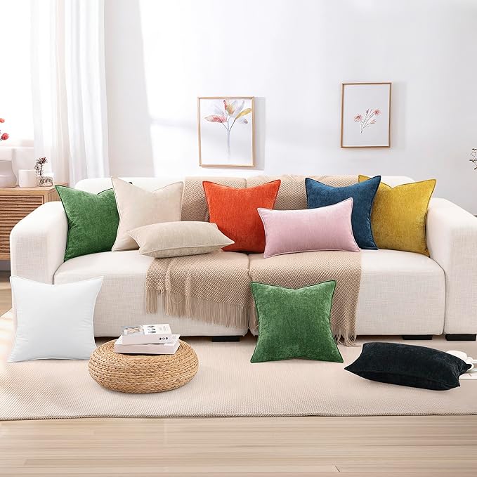 decorUhome Spring Couch Euro Sham Throw Pillow Covers 26x26 Set of 2, Decorative Soft Velvet Neutral Chenille Pillow Covers with Elegant Design for Sofa Bed Living Room Home Decor, Black