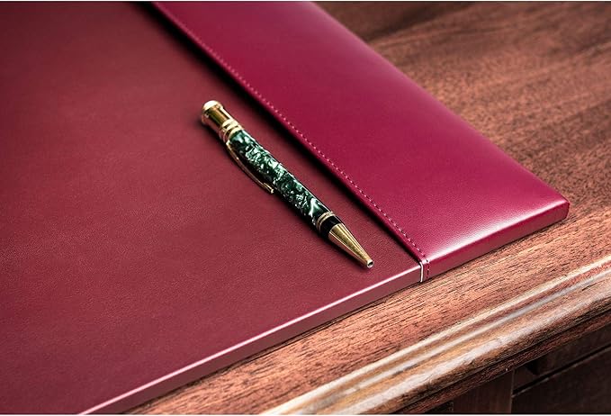 DACASSO Bonded Leather Desk Pad with Side Rails - Luxury Leather Desk Blotter for Writing - Padded Executive Desk Surface Protector - ( Burgundy, 30” x 18”)
