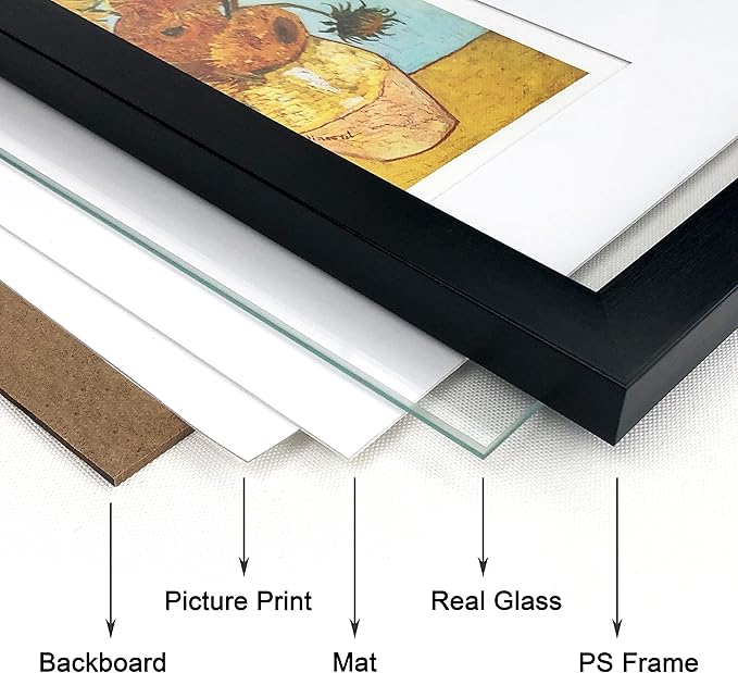 8x10 Picture Frame Set of 6 with Real Glass for Pictures 5x7 with Mat or 8x10 Without Mat, Wall Gallery or Tabletop display Photo Frames in Black