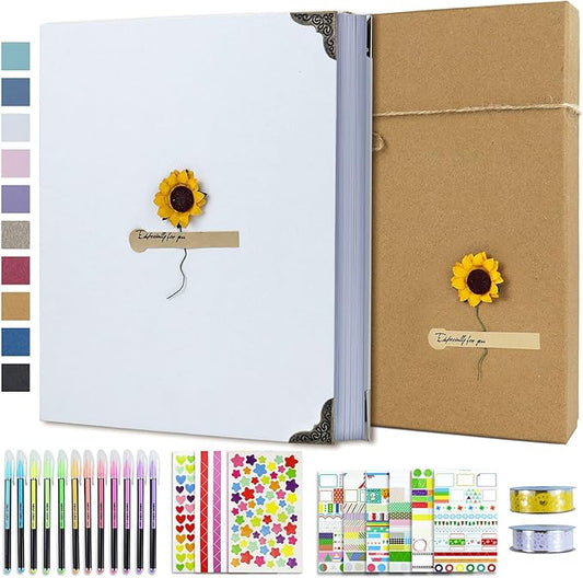 Vienrose DIY Scrapbook Photo Album Kit with Pens Tapes and Stickers 60 Pages Hardcover 8.3x10.5 Inches 3 Rings Removable Blank Paper Scrapbooking for Lover Friends Kids Wedding White