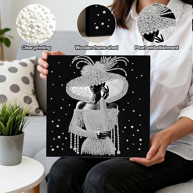 DIY Pearl Painting Kit with Wooden Frame, 3D Plastic Pearl Gemstone Ocean Art Craft for Adults Beginners, Diamond Art Kits for Adults, Home Wall Decor Ready Gift for Women(Elegant Lady)(30 * 30cm)