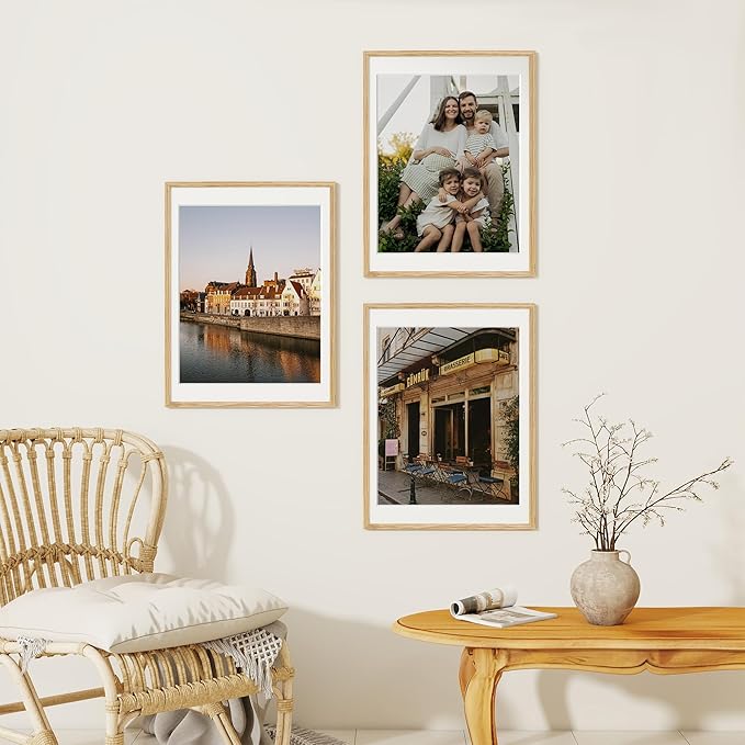 Dreamland 18x24 Picture Frame, Natural Oak Wood Poster Frame with Mat for 16x20, 18 x 24 Matted Picture Frames with Tempered Real Glass for Wall Art Photo and Prints, Oak Color, Set of 1