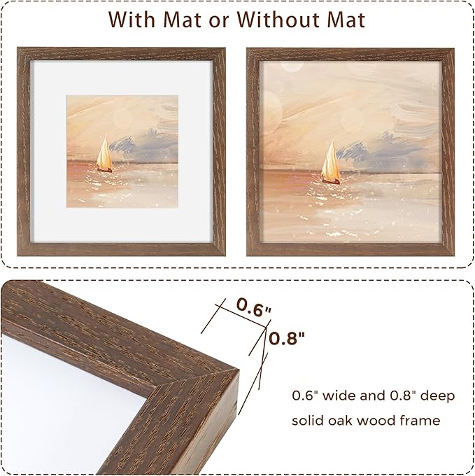 Fun Memories 12x12 Picture Frame Set of 3, Rustic Walnut Oak Wood Frame 12 x 12 with Tempered Glass, Wall Collage Frame 12 by 12