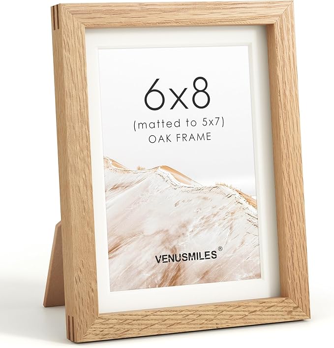 6x8 Picture Frame, USA-Sourced Natural Oak Wood Photo Collage Frame with HD Tempered Glass, Modern Simple 6 x 8 Wooden Frame Matted to 5x7, Gallery Wall Frames for Art, Wall or Tabletop Display