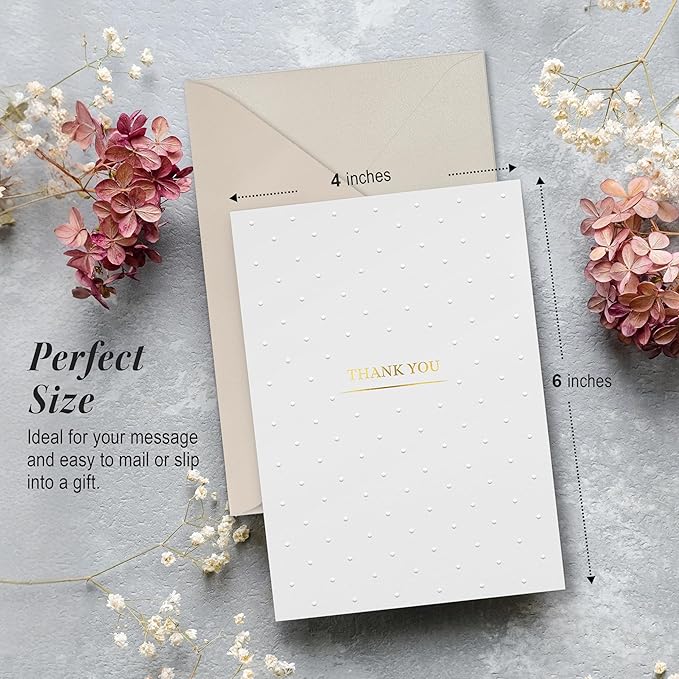 RUN2PRINT Luxury Thank You Cards with Envelopes & Gold Foil Stickers - Bulk Pack of 100 Elegant Blank Notes for Wedding, Baby Shower, Business, Graduation