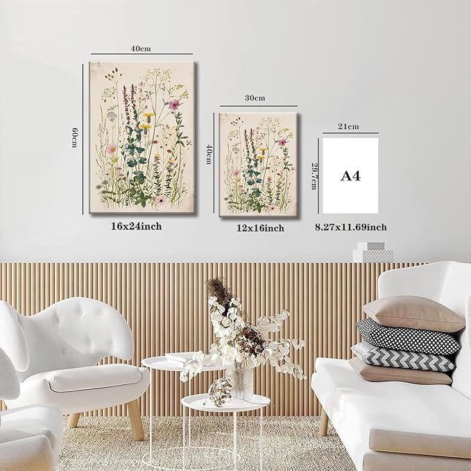 TUEASKY 3 Piece Colorful Wildflower Canvas Wall Art Vintage Flower Wall Art Watercolor Floral Decor Botanical Prints for Living Room Bedroom Office 12x16in Framed