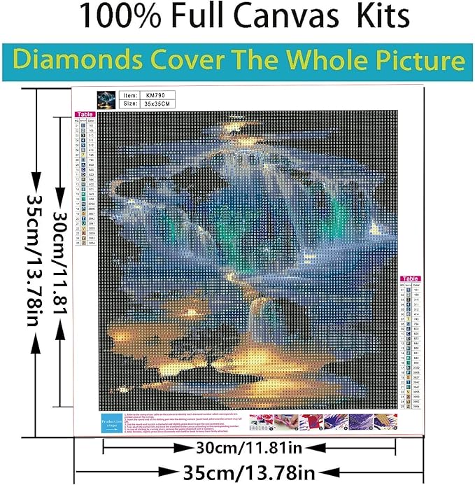 CSZPPQAF 5D Diamond Painting Kits for Adults, Waterfall Landscape Diamond Art Kits for Adults Beginner, DIY Full Drill Gem Art Paint by Diamonds Dots Crafts Kits for Home Decor 13.7x13.7Inch