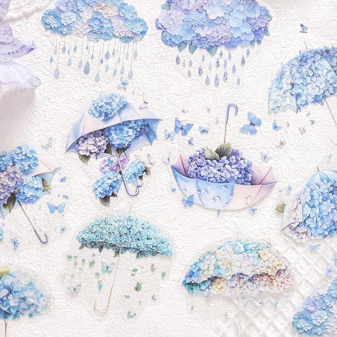 120 Pieces Vintage Fantasy Floral Umbrella PET Stickers, Aesthetic Decorative Flower Umbrella Scrapbook Stickers for DIY Diary Junk Journal Handbook Album Decoration Journaling Scrapbooking Supplies