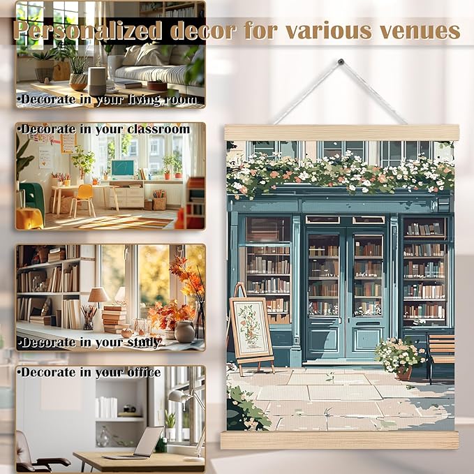 Vintage Floral Bookstore Reading Canvas Wall Art Poster, Retro Botanical Wall Decor Prints for Bookstore Bookshop Library Reading Room Nook Corner Classroom, 12x16 Inches