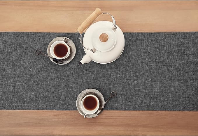 Solino Home Linen Charcoal Grey Table Runner 156 Inches Long - Athena, 100% Pure Linen 14 x 156 Inch Table Runner for Winter, Spring