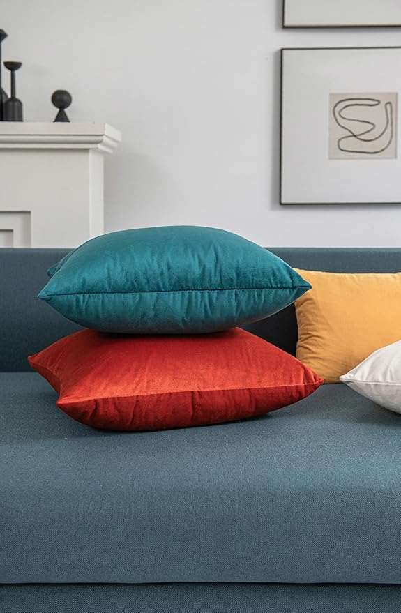 Fall Couch Pillow Cases 16x16 Burnt Orange: 2 Pack Cozy Soft Velvet Square Throw Pillow Covers for Farmhouse Home Decor