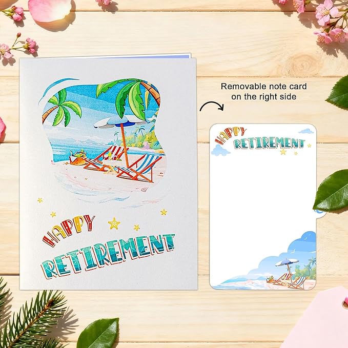 Greeting Card Retirement Paper 3D Pop-Up Cards Handmade Birthday Beach Gift for Women, Mom, Wife, Men Large Size Aniversary Wedding Christmas Gifts Coconut Trees