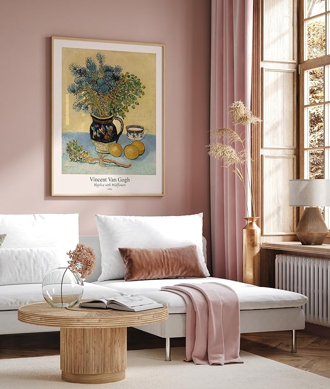 Monem Art Vintage Van Gogh Poster - Retro Majolica with Wildflowers Print - Impressionism Art - Flower Art - Fine Art - Classic Painting Art - Floral Living Room Decor - 24x32 UNFRAMED Wall Art