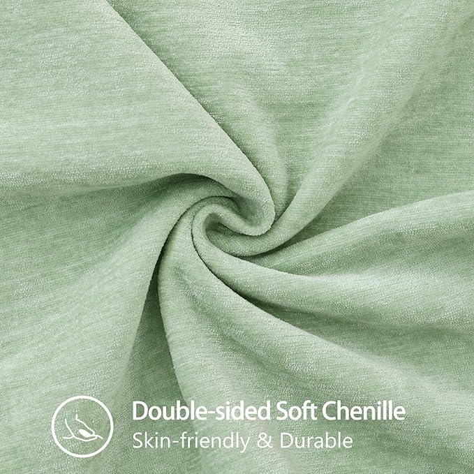 decorUhome Spring Chenille Soft Throw Pillow Covers 24x24 Set of 2, Farmhouse Velvet Neutral Decorative Euro Sham Pillow Covers with Stitched Edge for Couch Sofa Bed Home Decor, Sage Green