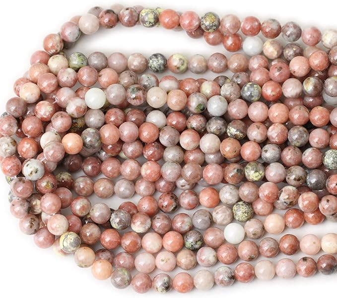 45PCS 8mm Natural Plum Blossom Stone Gemstone Round Loose Beads for DIY Bracelet Necklace Earrings Jewelry Making 1 String 15 Inches