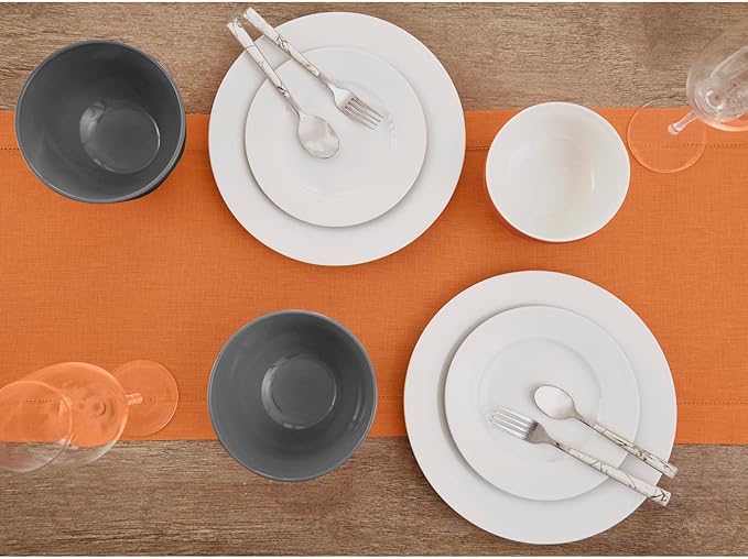 Solino Home Linen Pumpkin Table Runner 120 Inches Long - 100% Pure Linen Hemstitch 14 x 120 Inch Table Runner for Dining - Classic Hemstitch