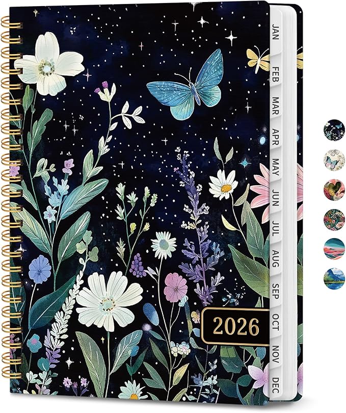2026 Planner, Weekly and Monthly Planner for Women, January 2026 to December 2026, Pretty Hardcover 2026 Calendar Planner Book with Tabs, Inner Pocket, Spiral Bound, Perfect Office Home School Supplies - 6.3" x 8.5", Celestial