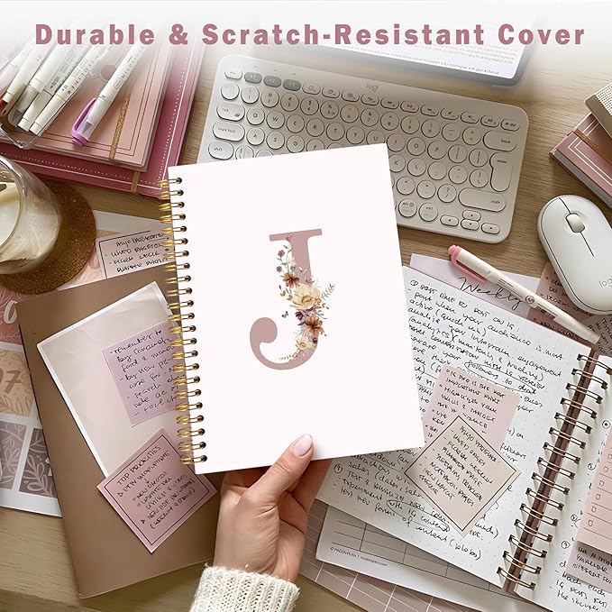 Lacama Customized Monogrammed Gifts, Pink Initial Letter J Notebook Journal, Birthday Gifts for Women, Aesthetic Wildflower Personalized Spiral Notebook, School Supplies, Office Supplie 5.5x8.3