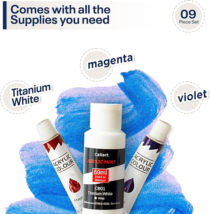 Painting4Real DIY Painting Class Kit for Adults with Video Tutorials: Learn to Paint Dancing Whales – How to Paint with Acrylics – Painting & Art Supplies – 9 Piece Acrylic Paint Set