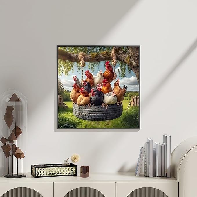 Chicken Coop Diamond Art Kits for Adults, 5D Diamond Painting for Adult Beginners, DIY Full Drill Round Gem Painting Dot Art for Adults, Home Wall Decor 13.78x13.78 Inch