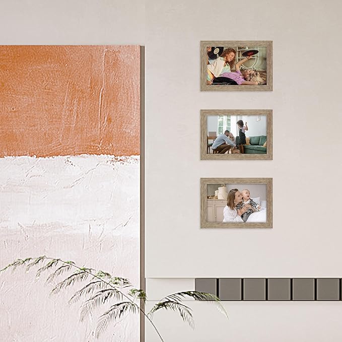 Memory Island 4x6 Photo Frames for Wall and Tabletop Display, 4 by 6 Walnut Wood Grain Picture Frames with HD Plexiglass, Set of 15
