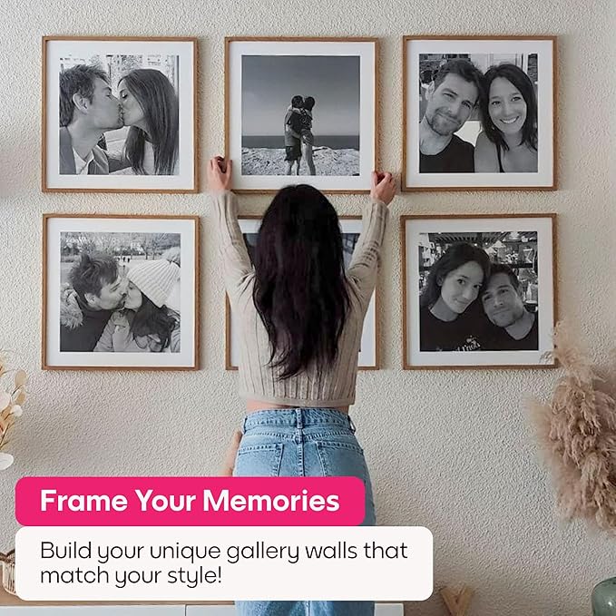 Mixtiles Official Custom Photo Tiles - Magnetic Wall Frames - Adhesive Sticker, no Nails - Personalized Printed Photos - Various Sizes and Frames - 11x8-1-Tile - Border Oak