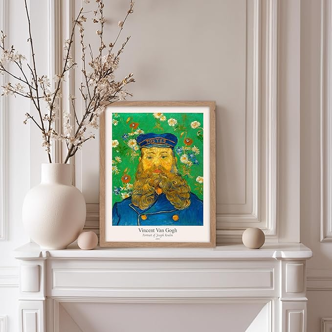 Monem Art Vintage Van Gogh Poster - Retro Portrait of the Joseph Roulin Print - Impressionism Art - Postman Art - Fine Art - Classic Painting Art - Living Room Wall Decor - 8x10 Beige Framed