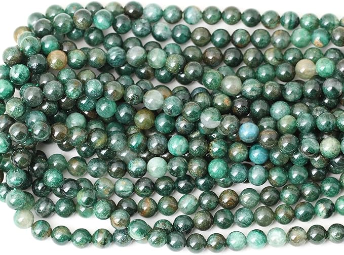 45PCS 8mm Natural Green Mica Gemstone Smooth Surface Round Loose Beads for Jewelry Making 1 String 15 Inches