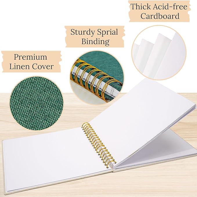 Scrapbook Photo Album Linen Cover, 10 x 10 Inch Hardcover Kraft White Pages Memory Book, for Travel Wedding Guest Book Christmas Baby Shower (20 Sheets/ 40 Pages,Darkgreen)