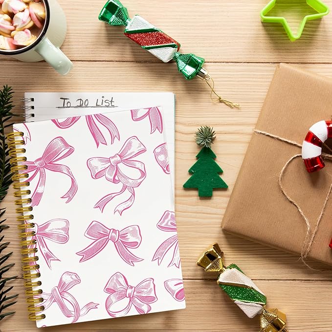 Trendy Coquette Pink Bow Jonrnaling Notebooks, Aesthetic Spiral Notebook for Girls, Preppy Pink Journal Notebook, Pink Office Supplies, Hardcover Spiral Notebooks College Ruled 5.5 x 8.3