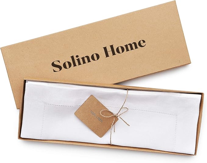 Solino Home Square Placemats Set of 4-100% Pure Linen White Cloth Placemats 14 x 14 Inch - Classic Hemstitch, Machine Washable Place Mats for Winter, Spring, Easter, Valentines
