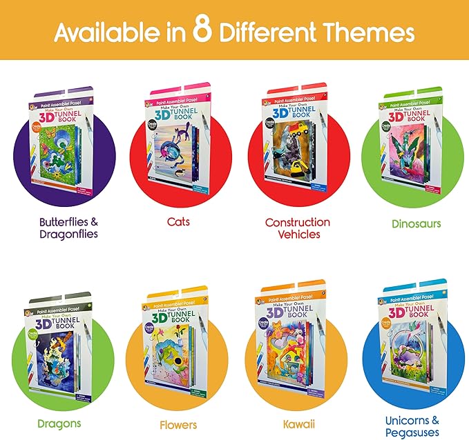 EyeConnect Crafts Make Your OWN 3D Tunnel Book - Kawaii | Medium Size DIY Book Art & Craft Kit | Build, Paint & Draw Your Own Book with Mini Animals | Award-Winning STEAM Stationary Set | Ages 3+